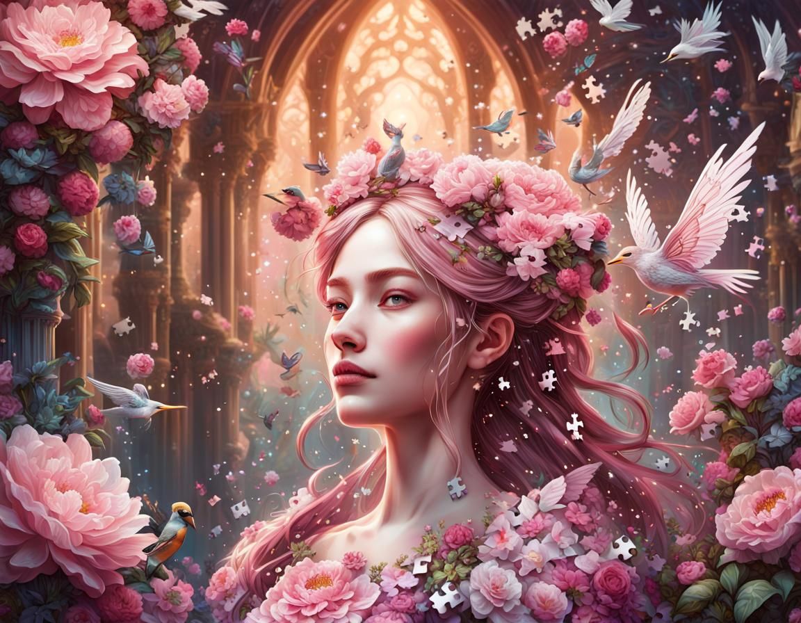 Pink Fairy Princess Jigsaw Puzzle in Fantasycore Style