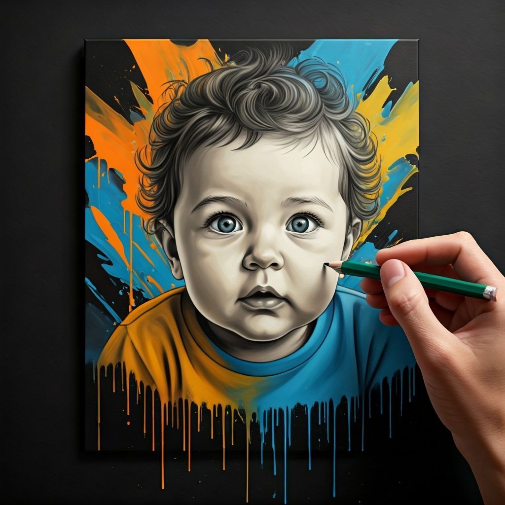 Detailed Pencil Drawing of a Baby on Canvas