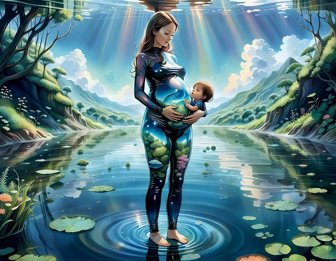 Harmony: Pregnant Woman and Child in Anime Style