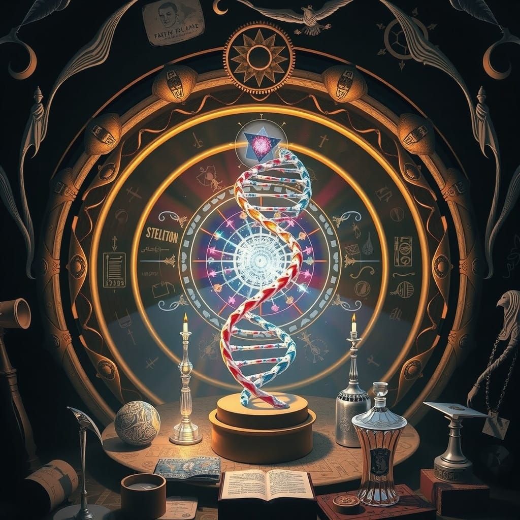 Sacred Geometry Alchemical Vault with DNA Helix and Ancient....