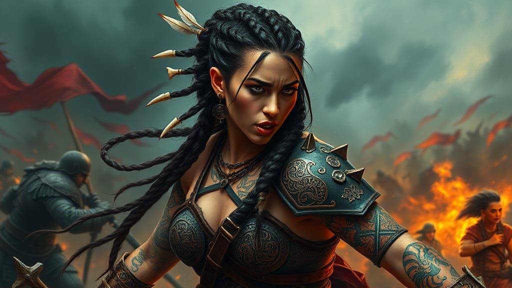 Latina Warrioress with Braids in Heavy Metal Style