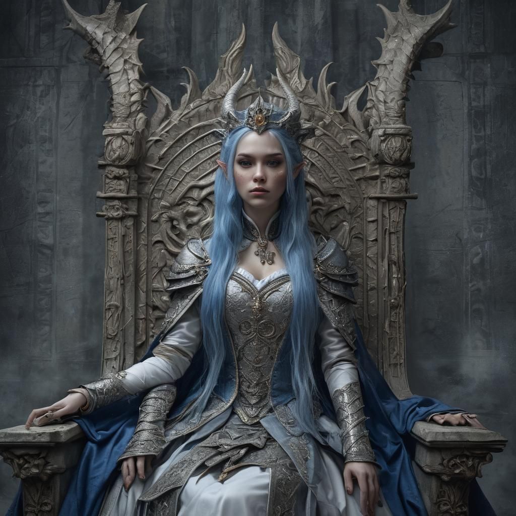 Dragon Queen on Throne in Dark Fantasy Illustration
