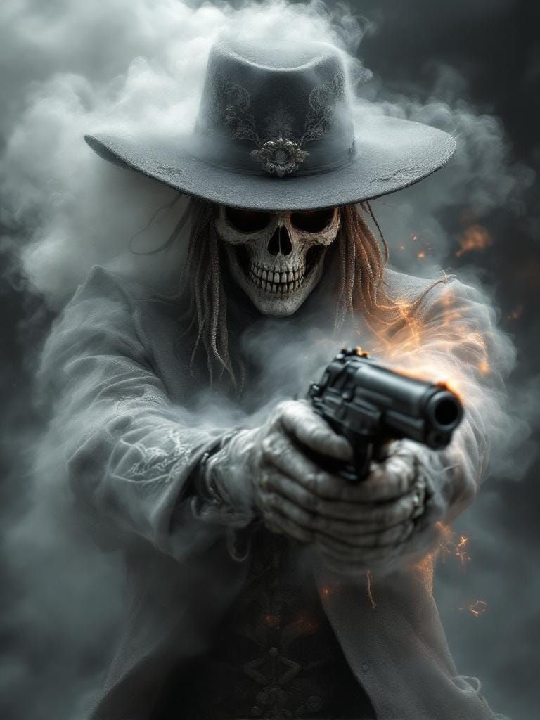 Steampunk Cowboy in Spectral Gun Battle