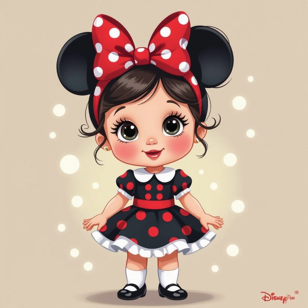 Adorable Girl in Disney Attire with Polka Dots