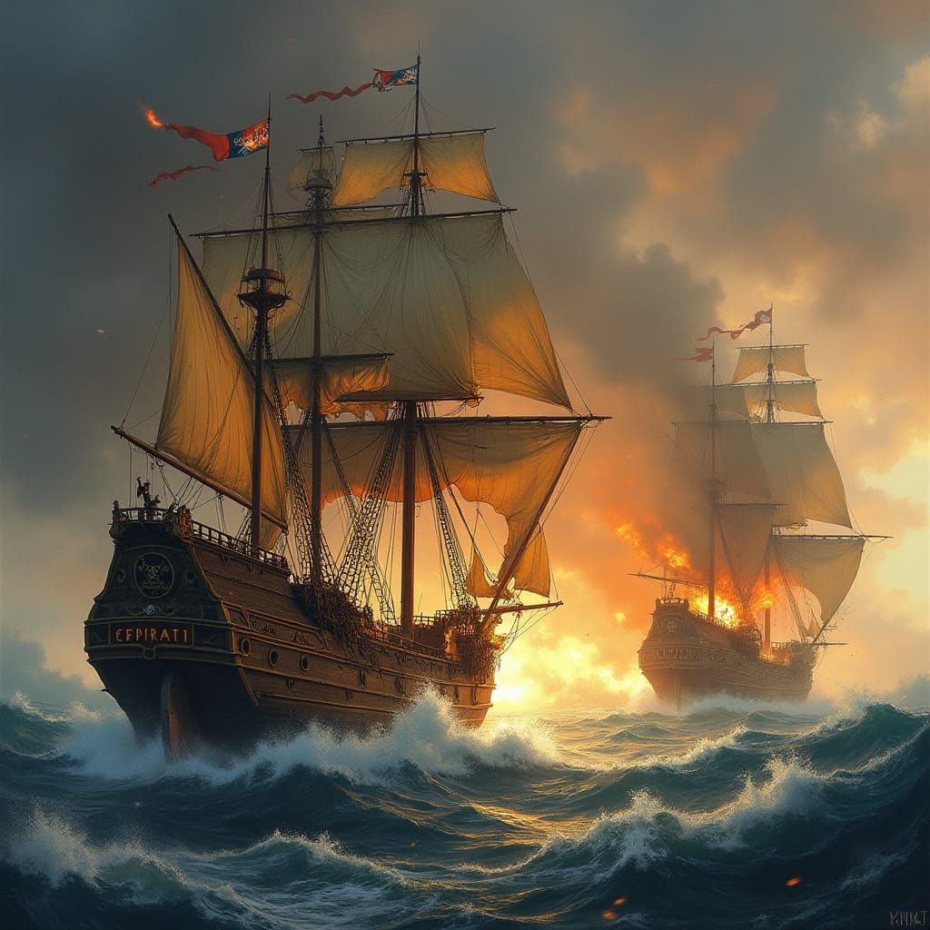 Pirate Ships Clash on Chaotic Sea