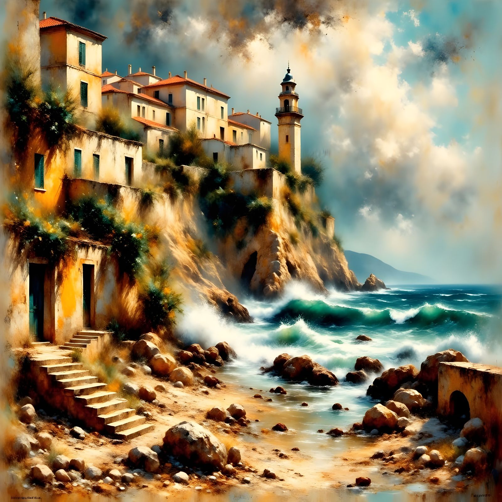 Lisbon Earthquake and Tsunami in Impressionist Style