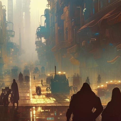 Decadent Technoir City Slums: 8K Concept Art
