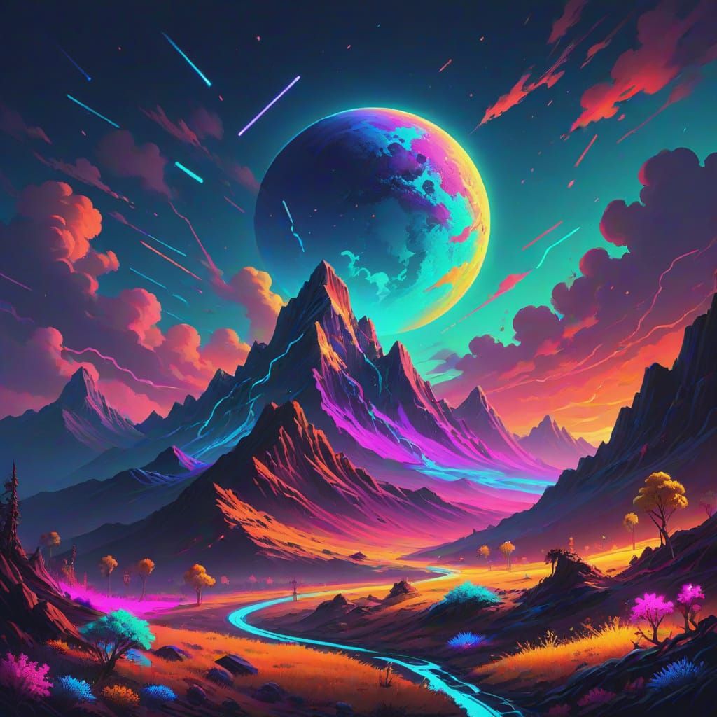 Vibrant Neon Landscape Art