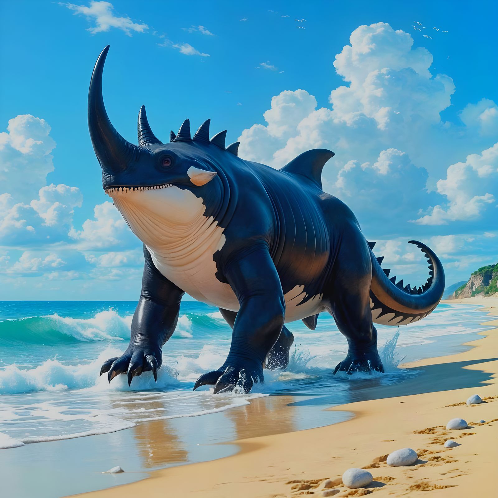 Majestic Orca Rhino Hybrid on White Pebble Beach