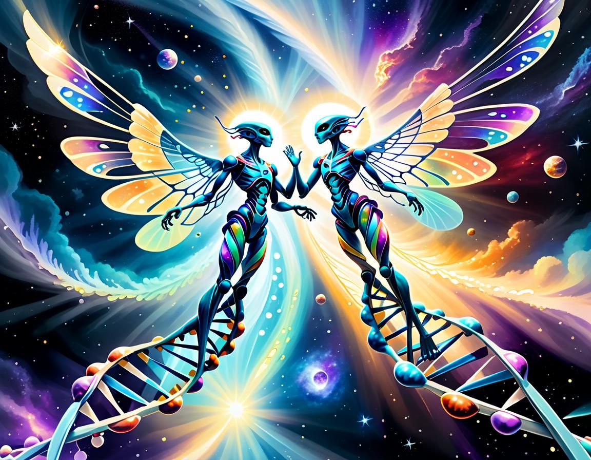 DNA Aliens Spreading Life in Art Deco Style