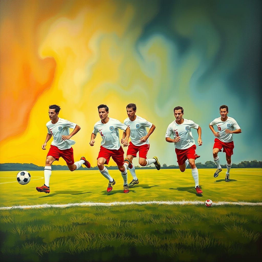 Surreal Soccer Players in White and Red, Melting on a Matte ...