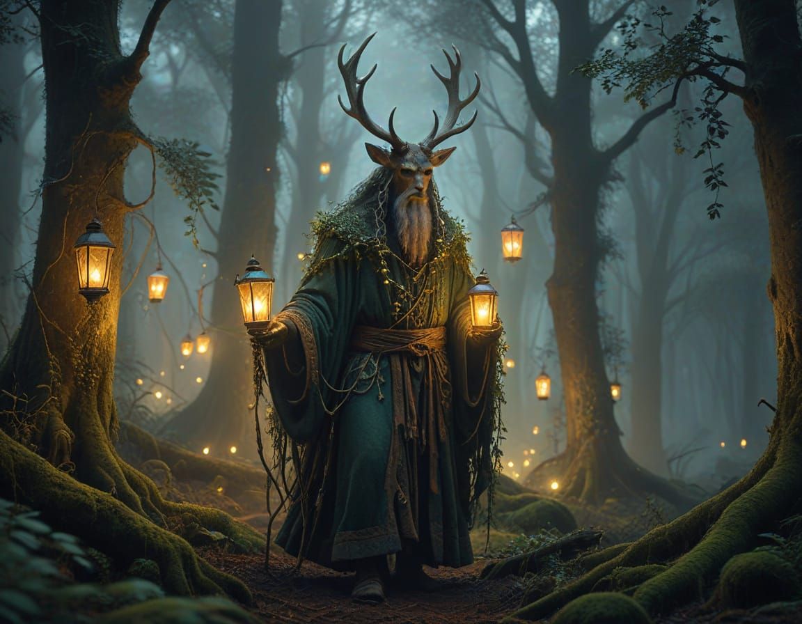 Antlered Giant Lantern Keeper in Ancient Forest