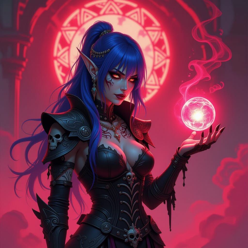 Night Elf Necromancer with Blue Hair and Bone Armor
