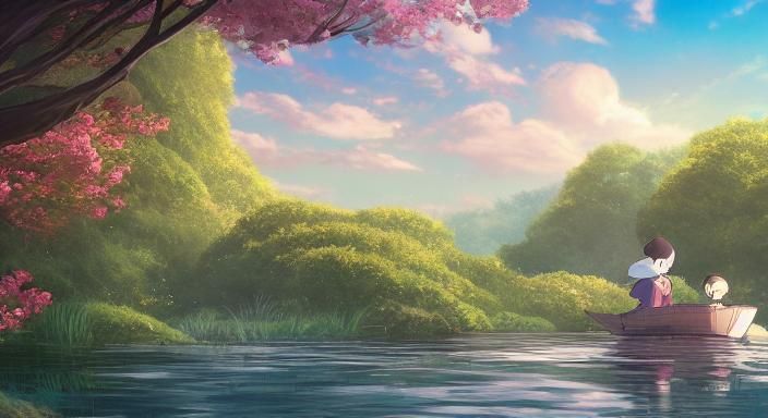 Anime-Style Baby Drifting on Ocean in Ghibli Style