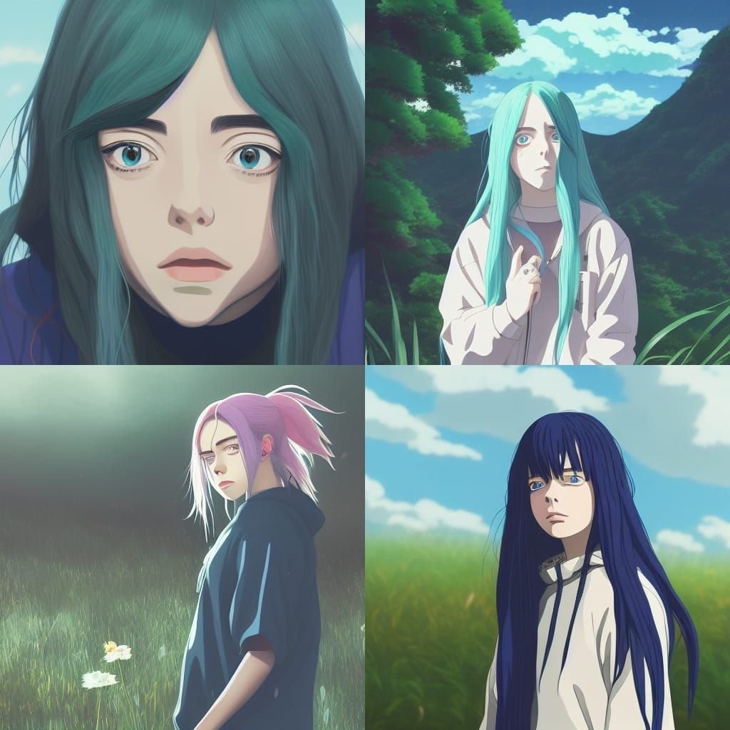 Billie Eilish as Studio Ghibli Anime Key Visual