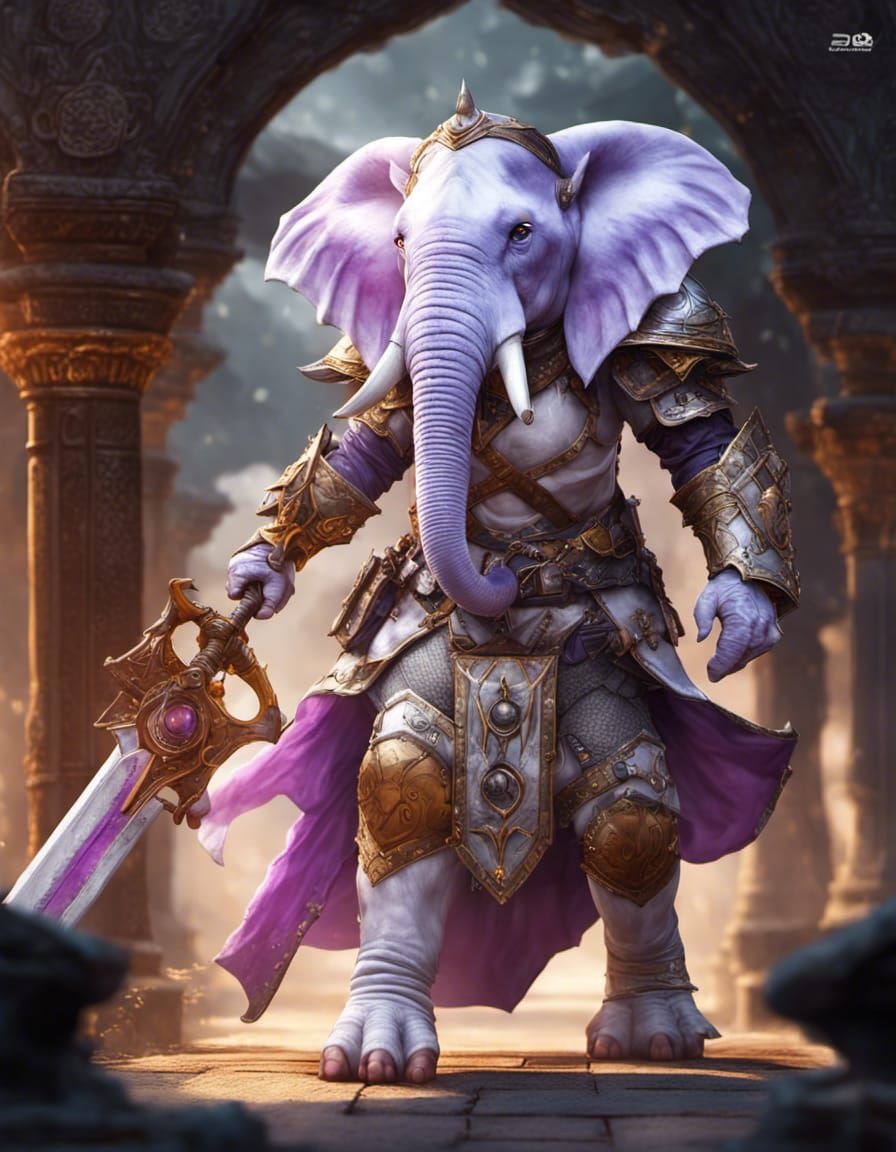 Graceful Loxodon Paladin in Detailed White Armor