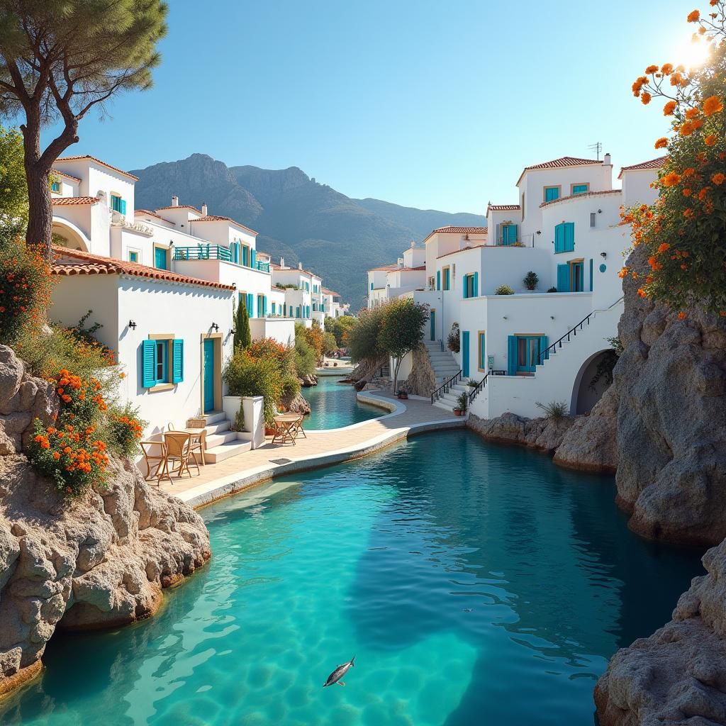 Mediterranean Village Submerged in Turquoise Water