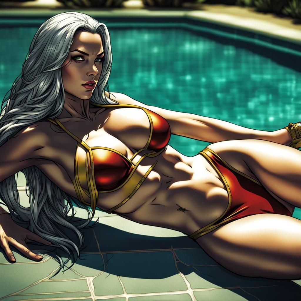 Hyperrealistic Woman in Bikini by Pool