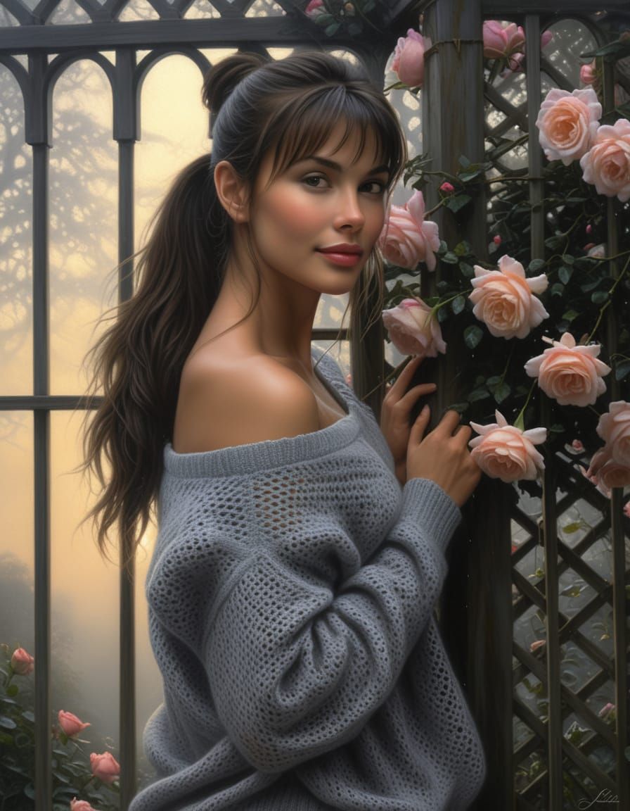 Ethereal Woman in Misty Predawn Light, Renaissance Style