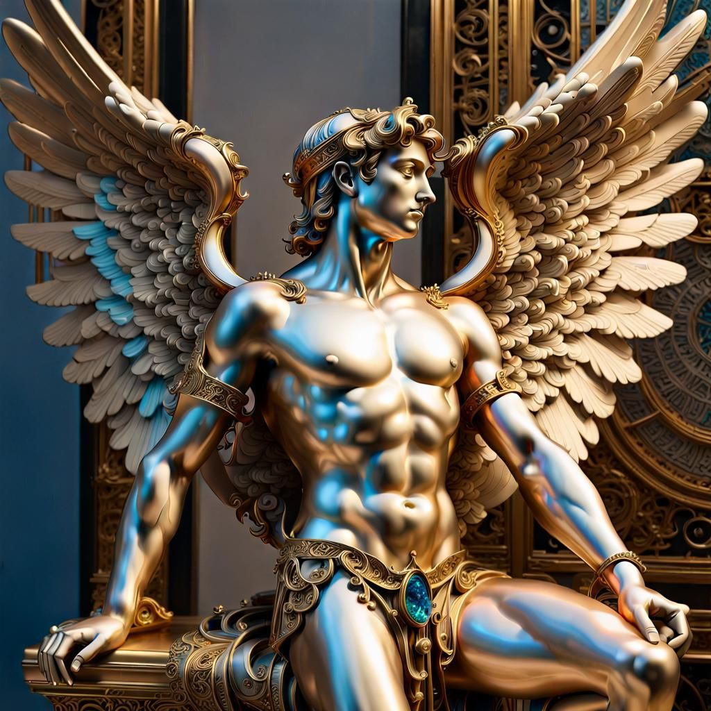 Winged Angel Statues in Steampunk Filigree