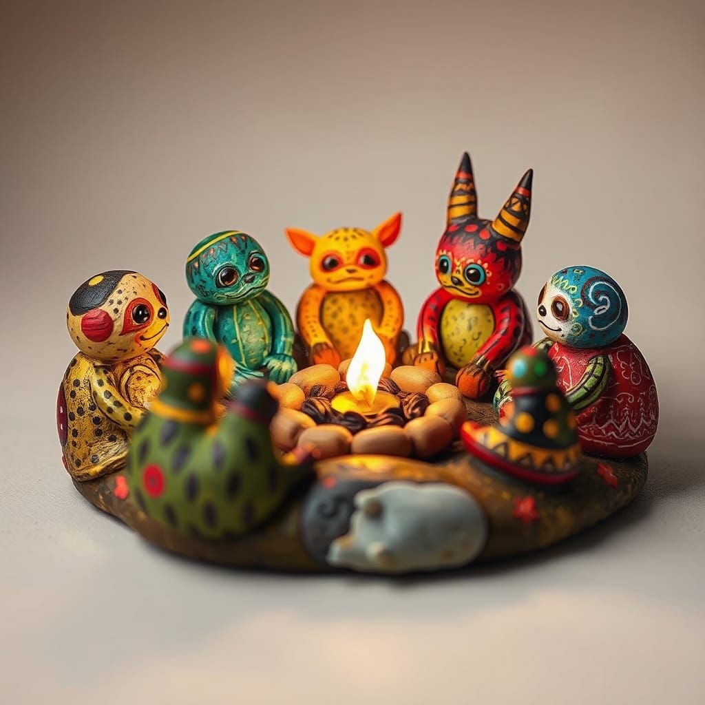 Painted Rock Friends Around Candle Fire