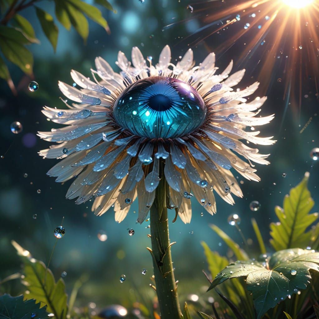Vibrant Anime Dandelion in Iridescent Petals Gazing at the S...