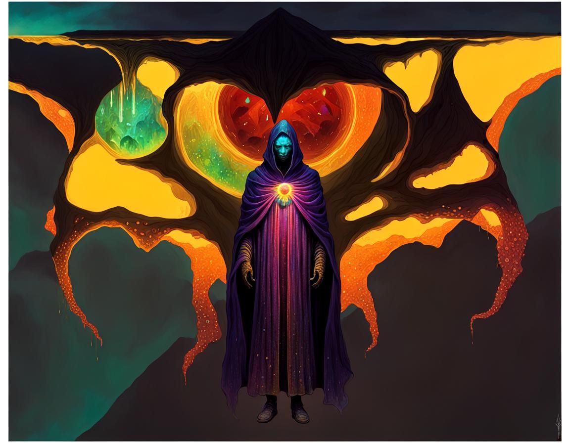 Eldritch Crystal Wraith Opens Portal, Beksiński Style