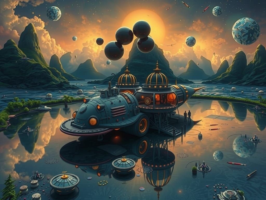 3D above view beautiful solarpunk aetherpunk idyllic utopian world with vast lush undulating landscape filled with thous...