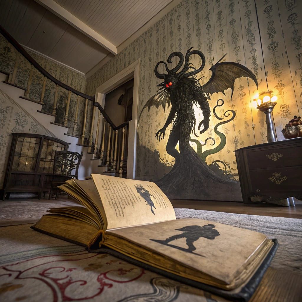 Grotesque Creature Emerges from Ancient Tome