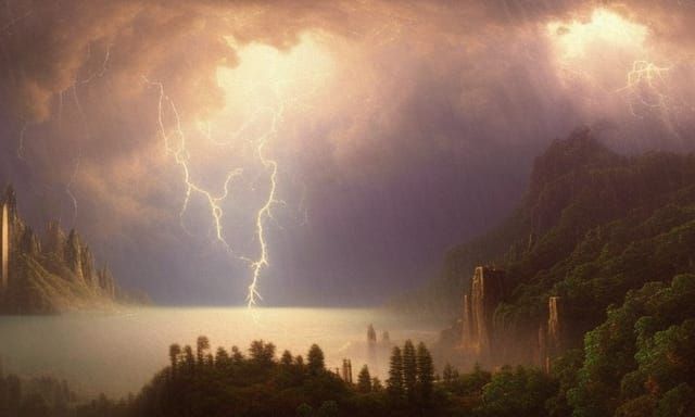 Dramatic Storm Over Wooded Cliff in Digital Painting