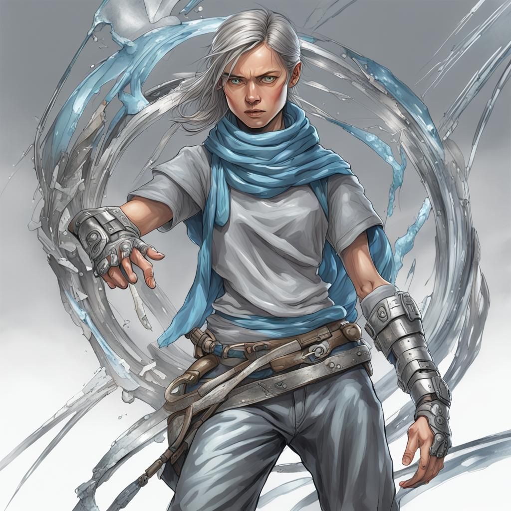 Liquid Metal Warrior in Sci-Fi Anime Style