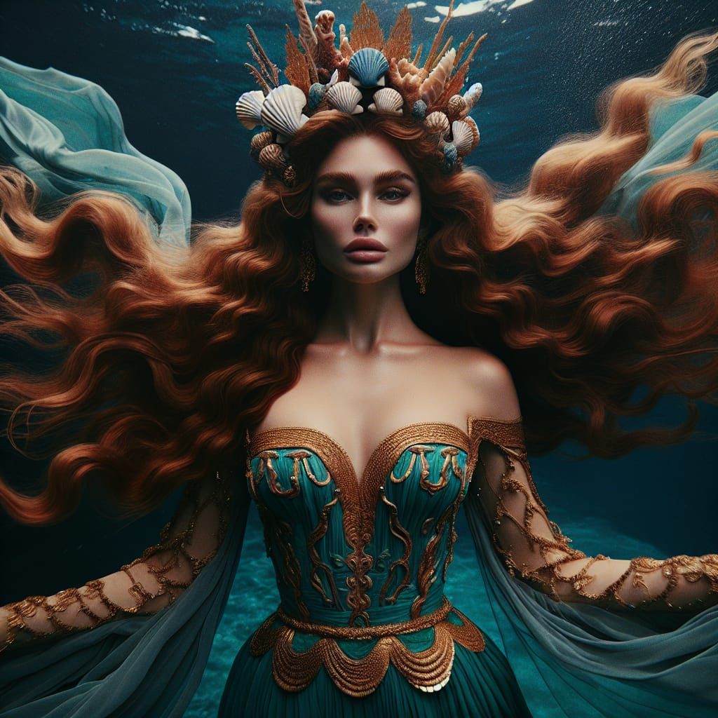 Regal Greek Sea Goddess in Gouache Style