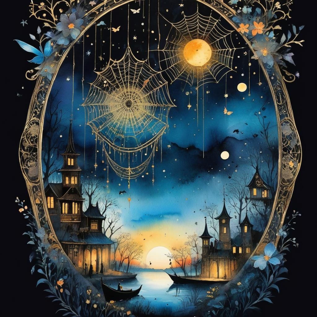 Luminous Rose Garden at Twilight: Collage Art Illustration