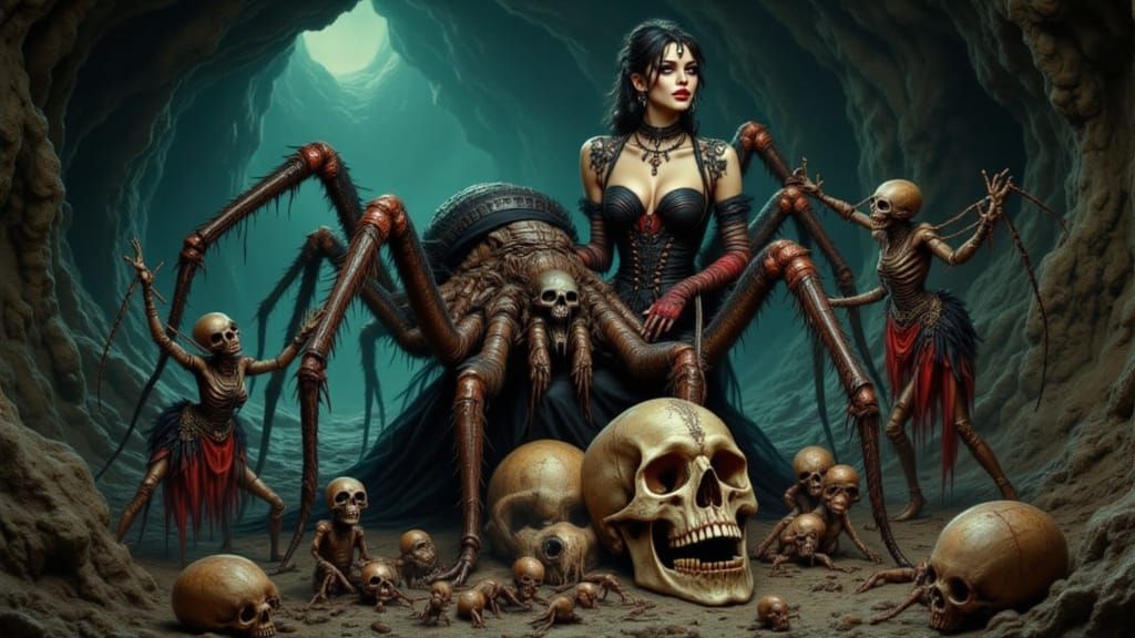 Wicked Queen and Giant Spider in Dark Lair