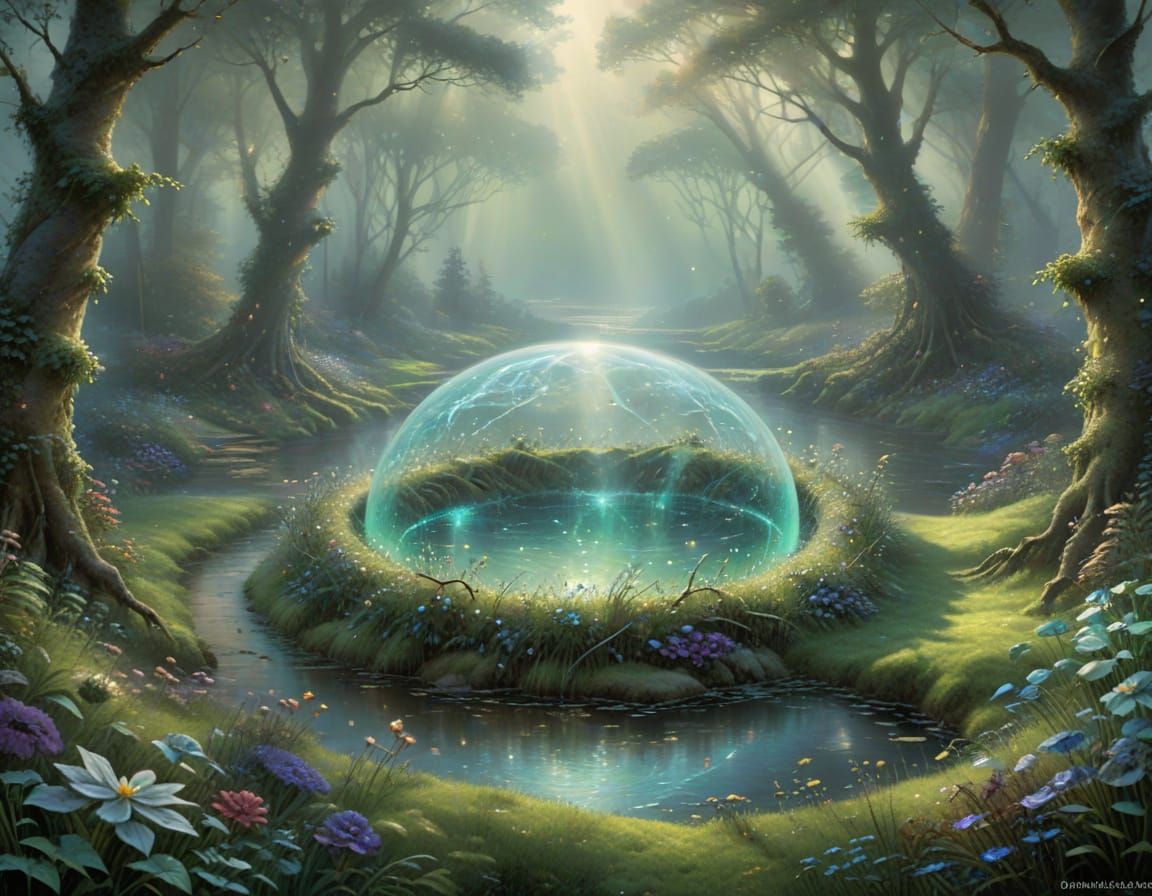 Ethereal Fairy Ring in Misty Fantasy Landscape