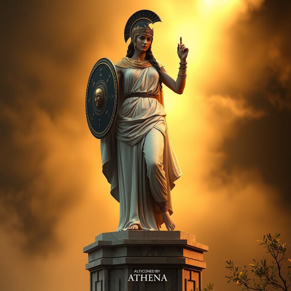 Athena, Goddess of Wisdom in Golden Mist