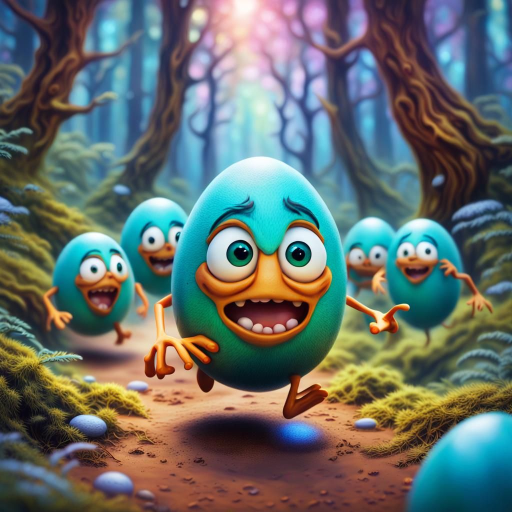 Scared Egg Escapes Children in Mystical Forest