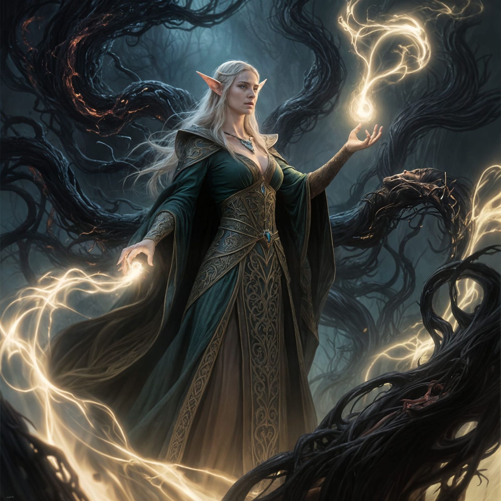 Elf Sorceress Battles Primordial Chaos in Realistic Fantasy ...