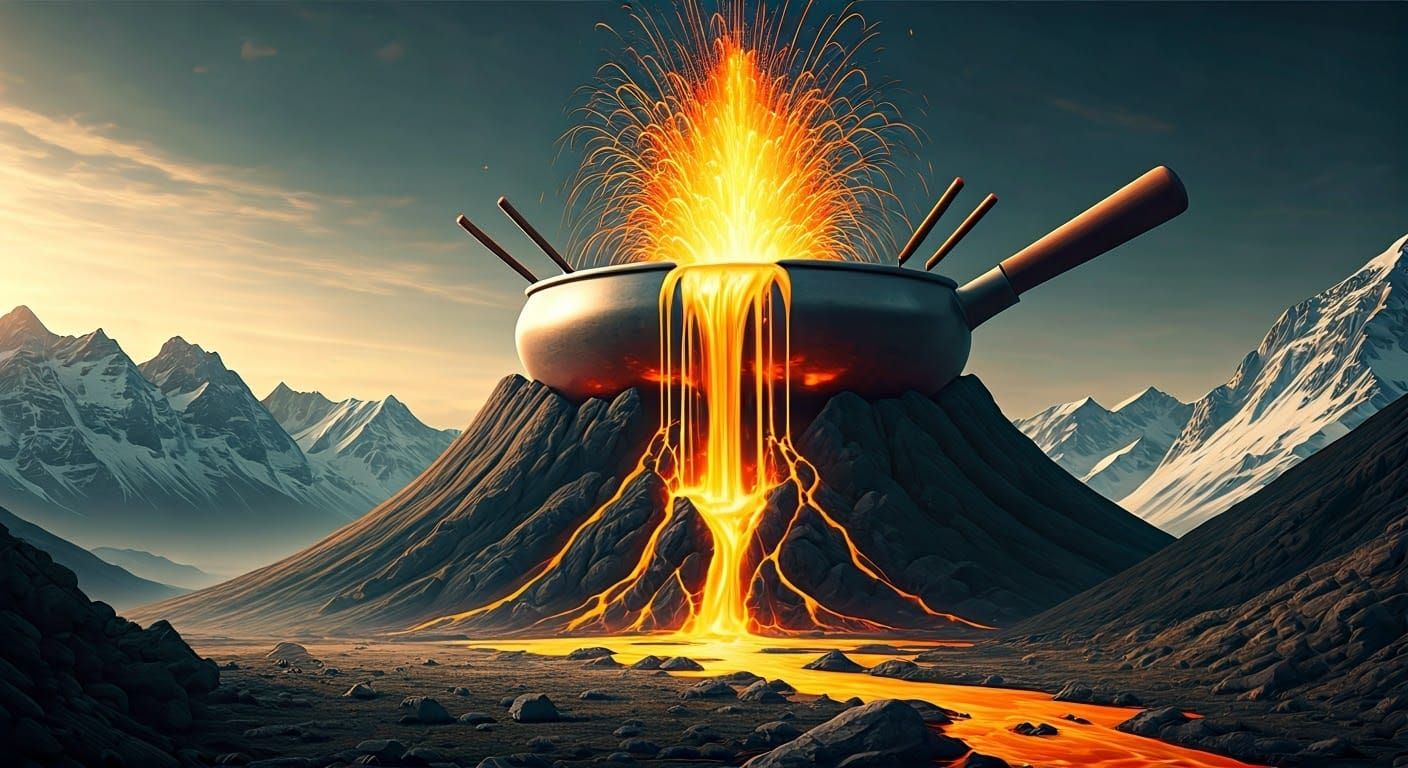 Giant Fondue Set Erupts Like Volcano: Photorealistic Renderi...
