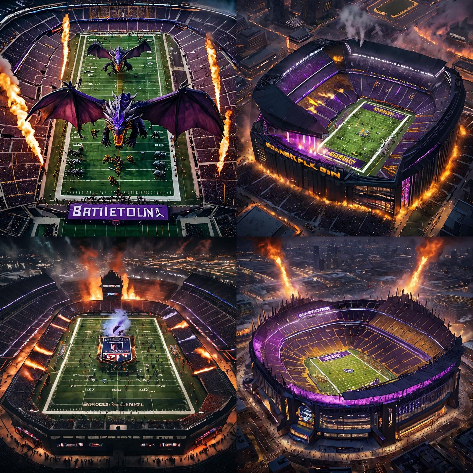 Epic Football War with Dragons, Dark Fantasy Art