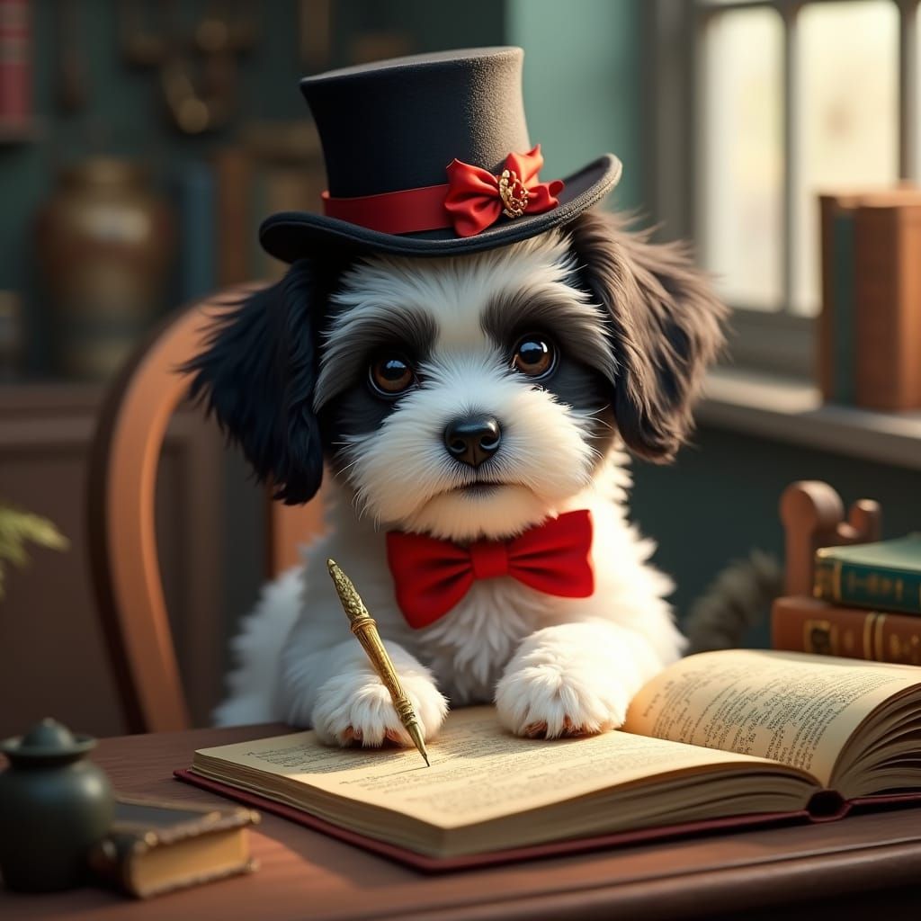 Shih Tzu Puppy Portrait in Rembrandt Style