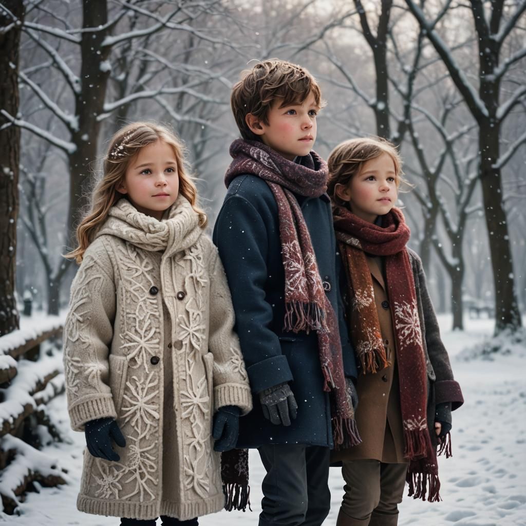 Children in Snowy Park: Fantasy Concept Art