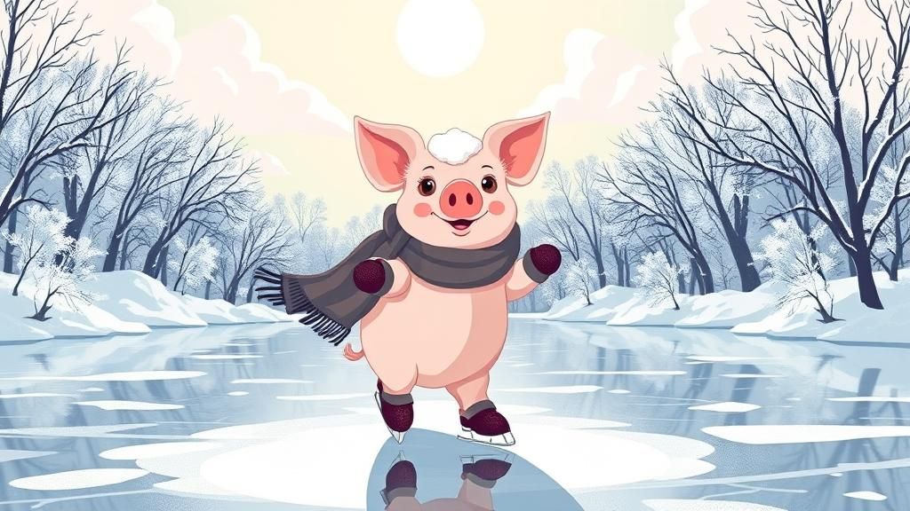 Piglet Ice Skating: Pop Art Winter Scene
