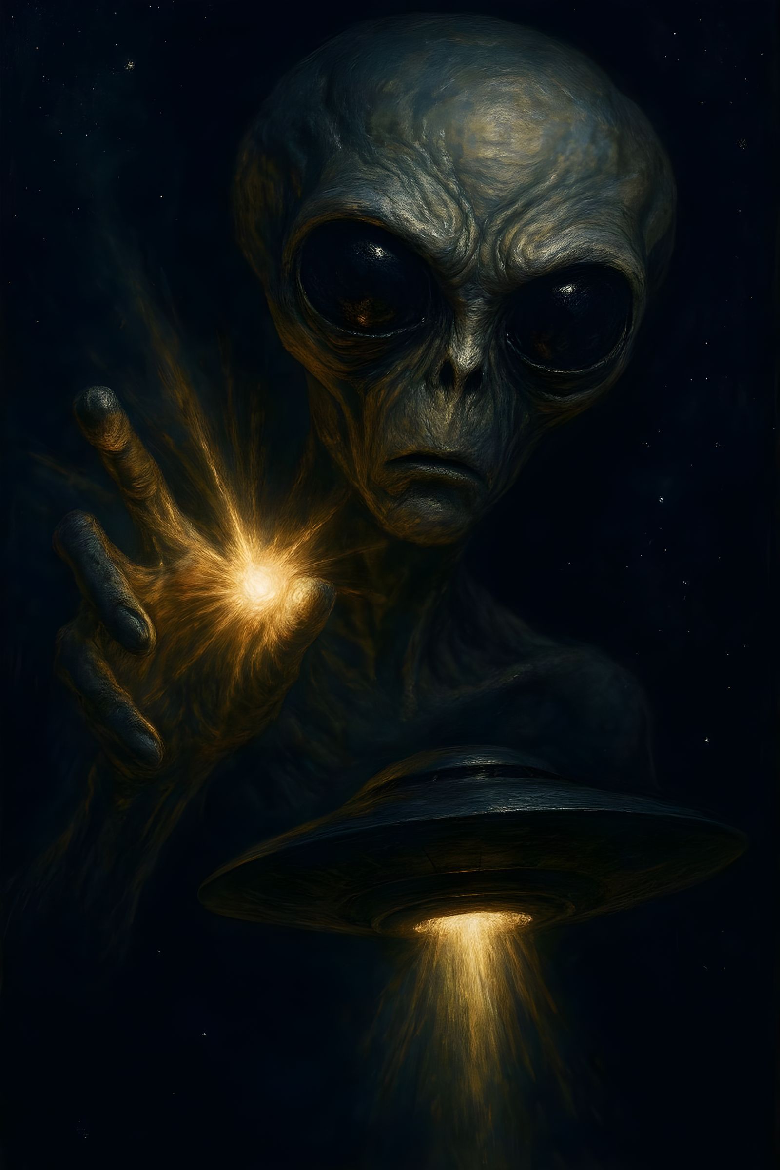 Melancholic Alien Contact in Expressionist Style