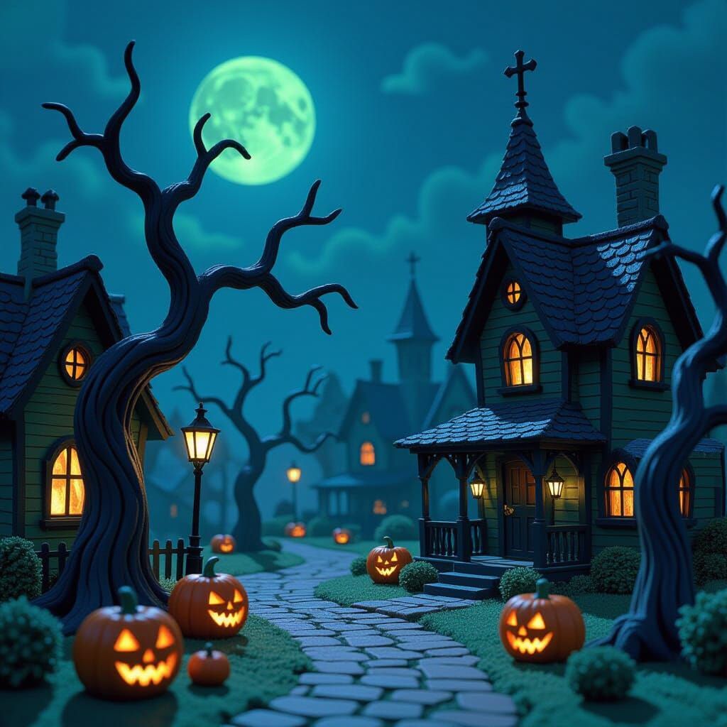 Tim Burton's Halloweentown in Stop-Motion Claymation Style