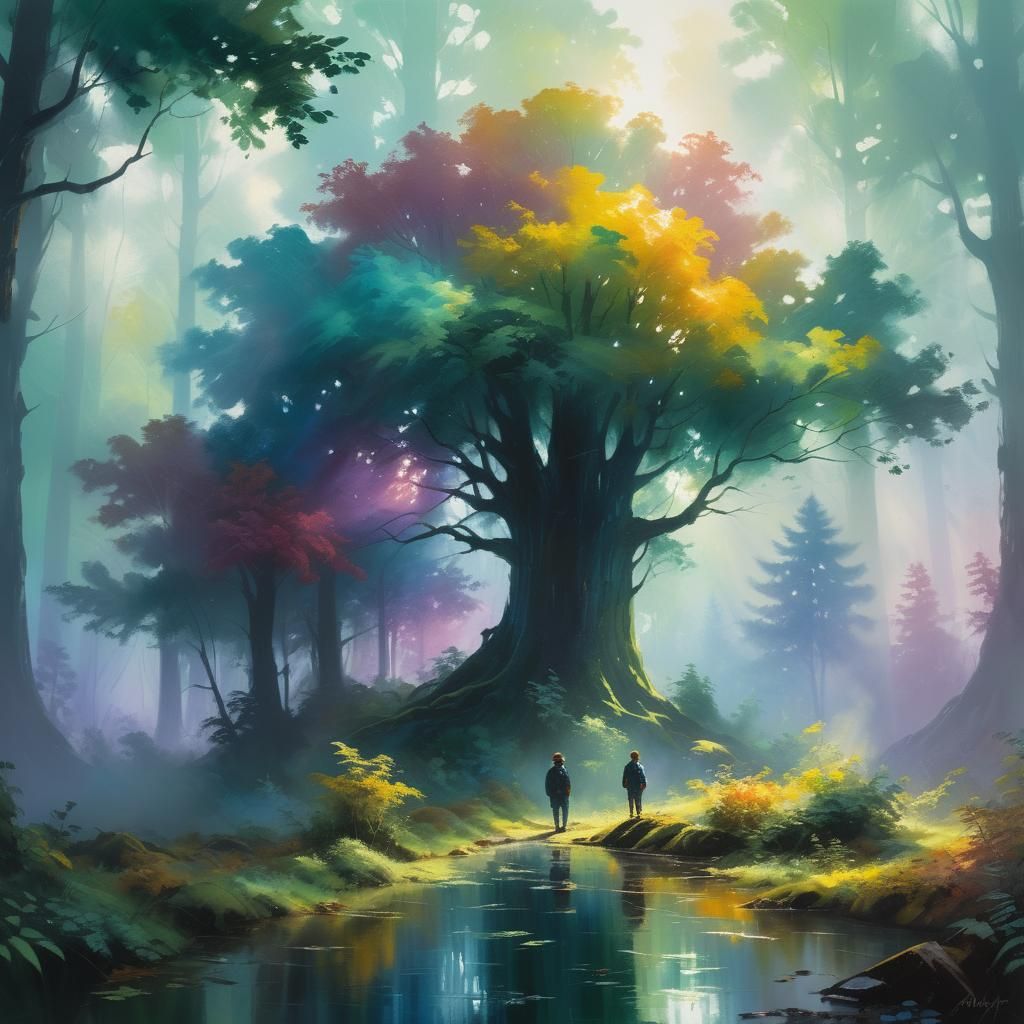 Impressionistic Forest Landscape in Oil Painting Style