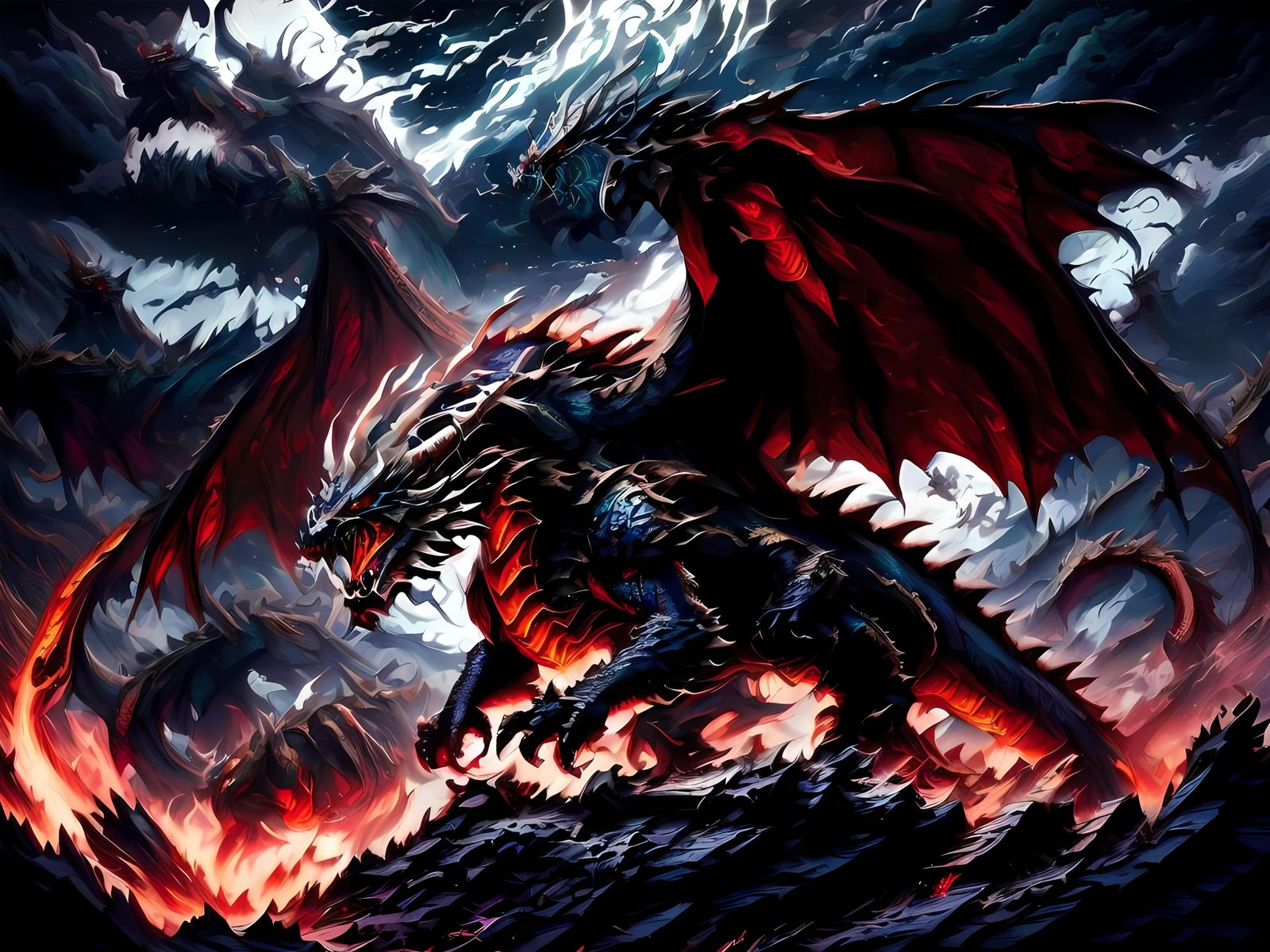 Fierce Dark Dragon in Thunderstorm