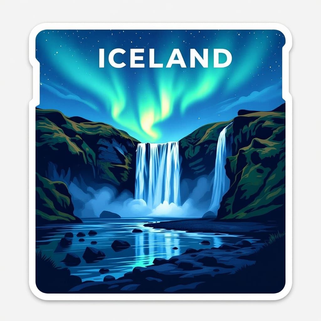 Iceland Travel Sticker: Seljalandsfoss Waterfall & Northern ...