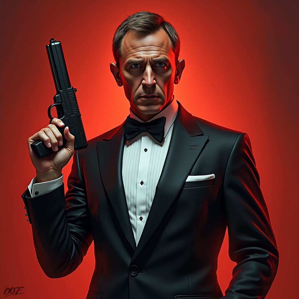 James Bond with Walther Ppk Pistol, Cinematic Concept Art