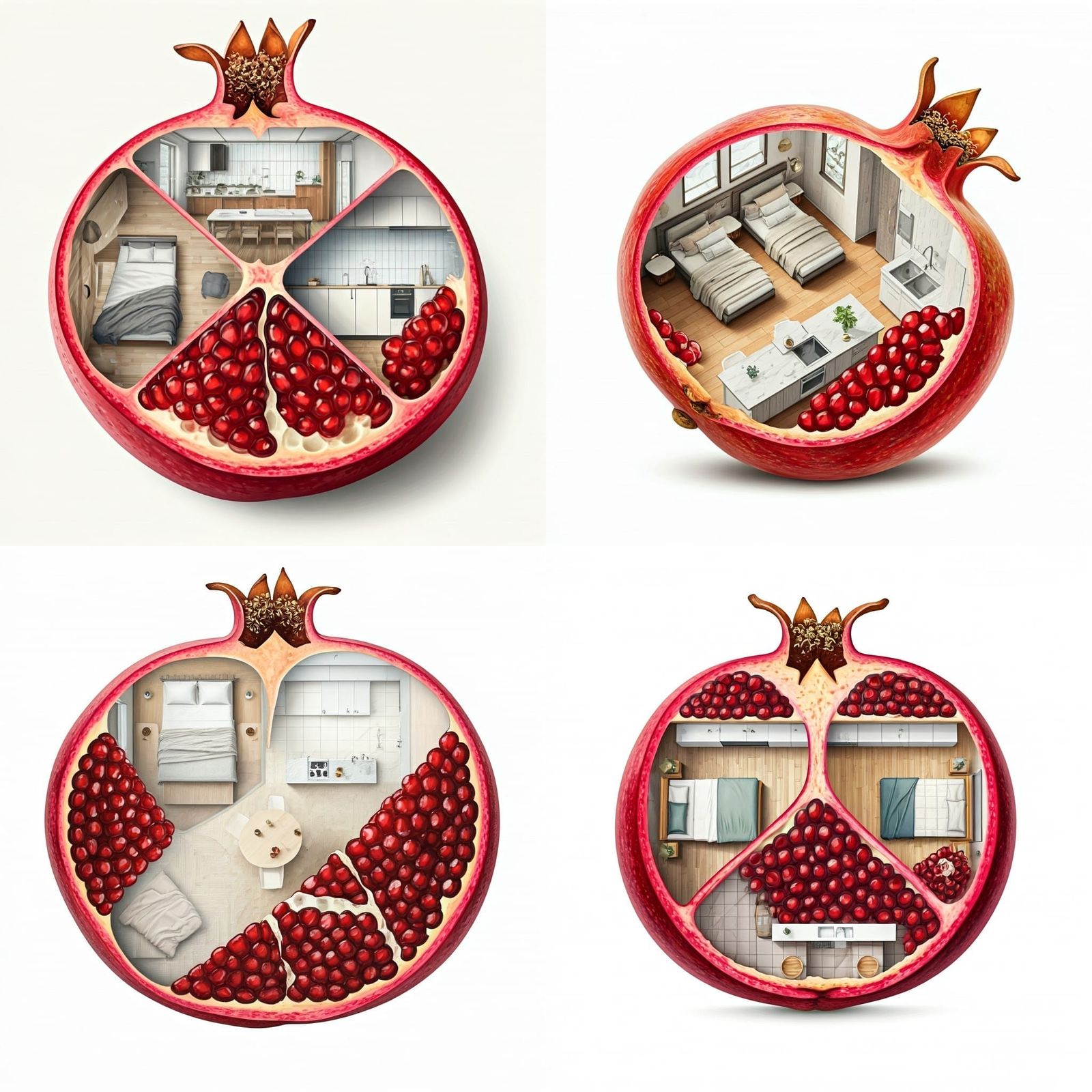 Pomegranate Home Design Plan in Watercolor Style